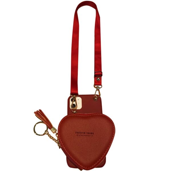 Wine Red Heart Shaped Coin Purse Phone Cover with Card Holder - Image 3