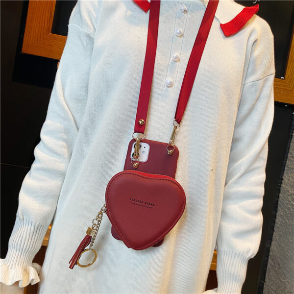 Wine Red Heart Shaped Coin Purse Phone Cover with Card Holder - Image 4